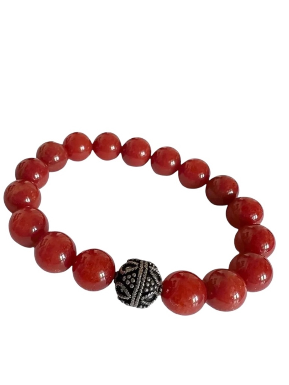 Classic Rust Jade Stretch Bracelet Tibetan Silver 10mm Beaded NEW